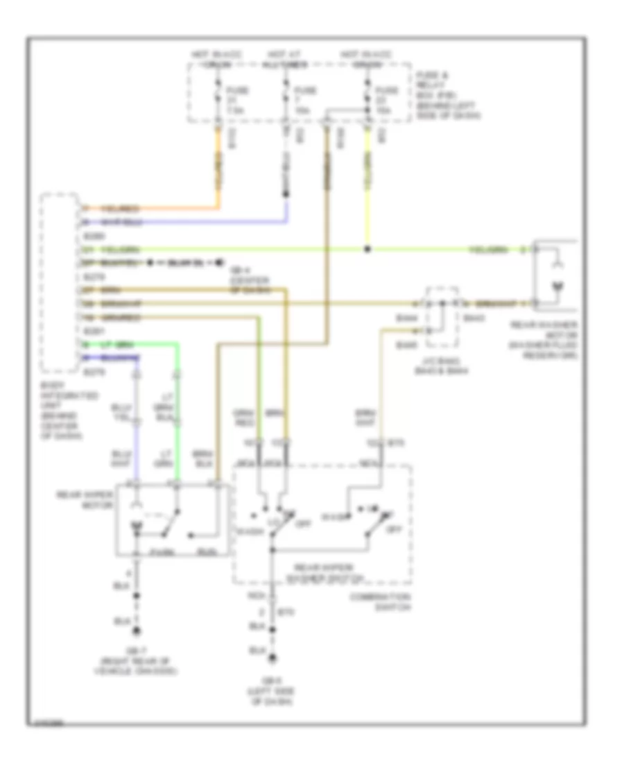 Электросхема заднего стеклоочистителя и омывателя стекла для Subaru Forester XT 2009