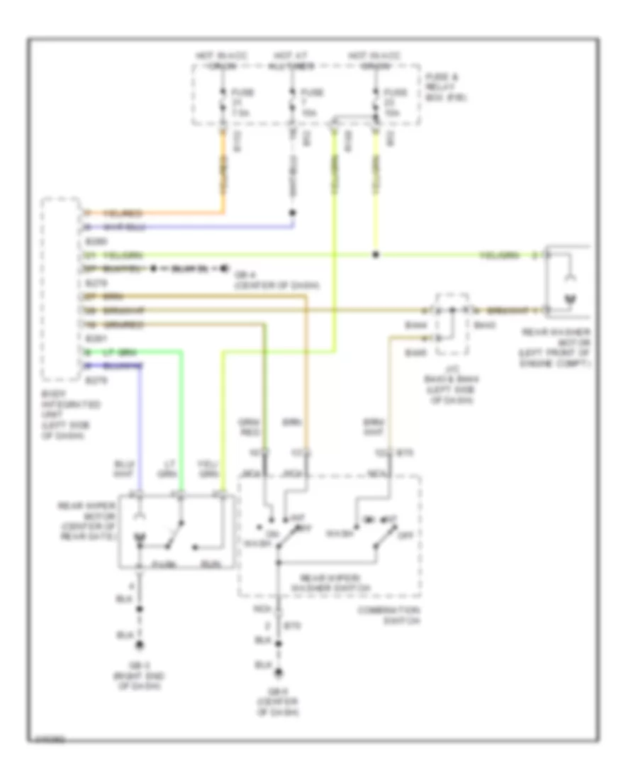 Электросхема заднего стеклоочистителя дворника и омывателя для Subaru Impreza 2.5i 2009