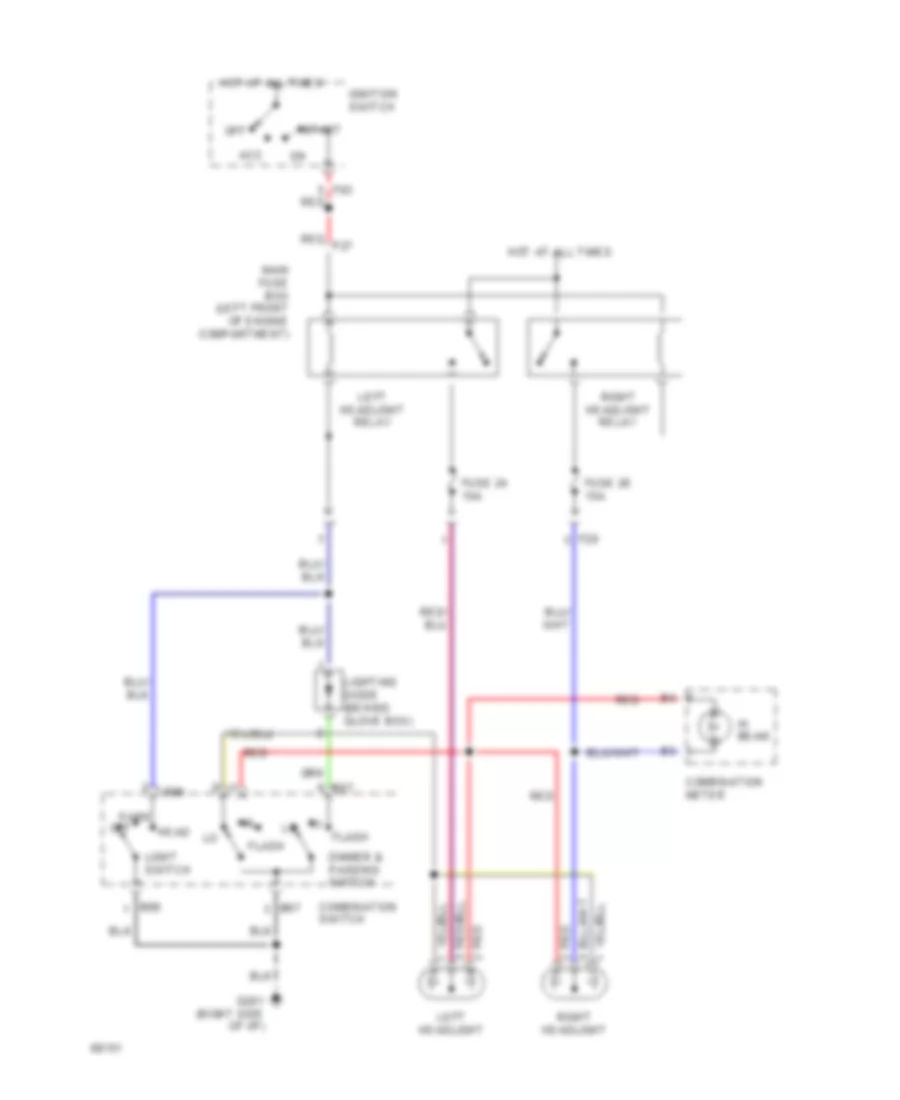 Headlight Wiring Diagram without DRL for Subaru Impreza LS 1994