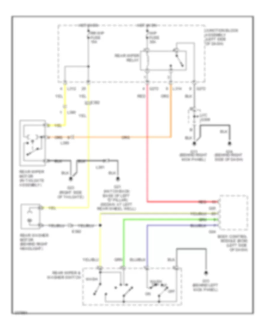 Электросхема заднего стеклоочистителя дворника и омывателя для Suzuki SX4 LE 2010