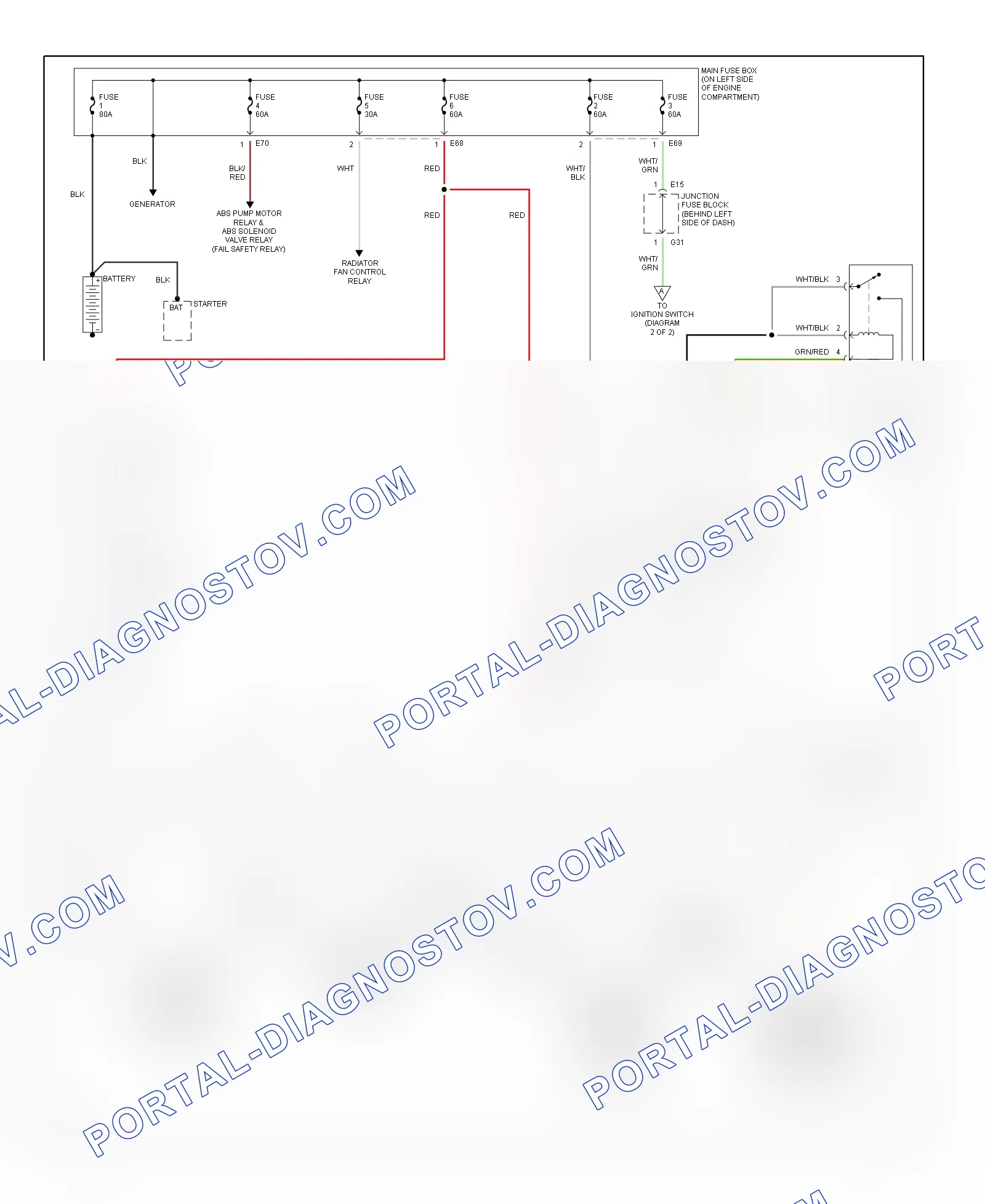 Power Distribution Wiring Diagram (1 of 2) for Suzuki Esteem GLX+ 1998