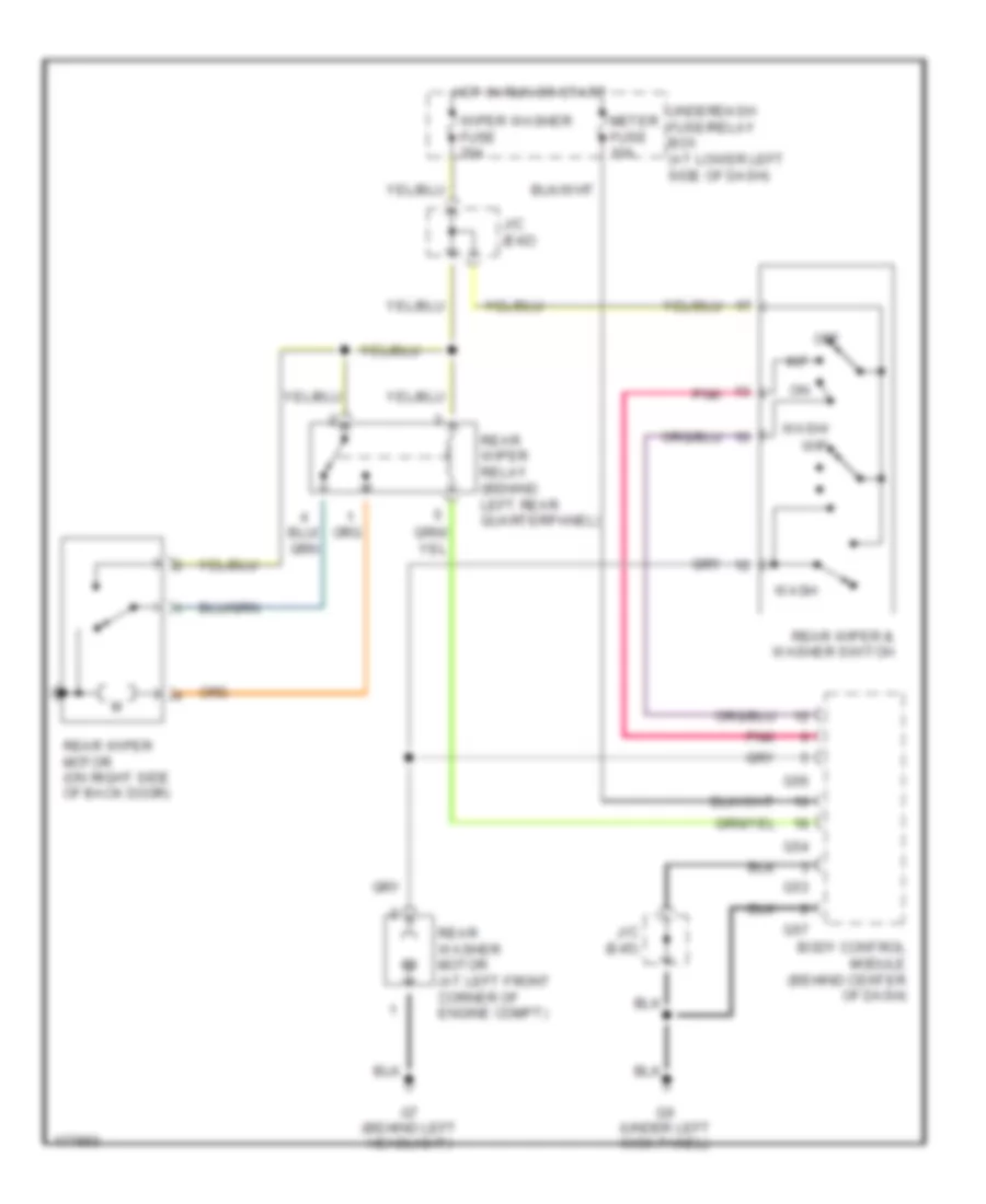 Электросхема заднего стеклоочистителя дворника и омывателя для Suzuki Grand Vitara 2003
