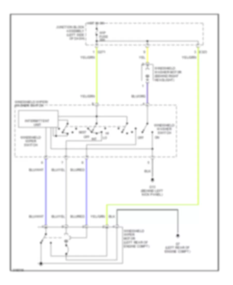 Электросхема передних стеклоочистителей дворников и омывателя лобового стекла для Suzuki SX4 Crossover 2009