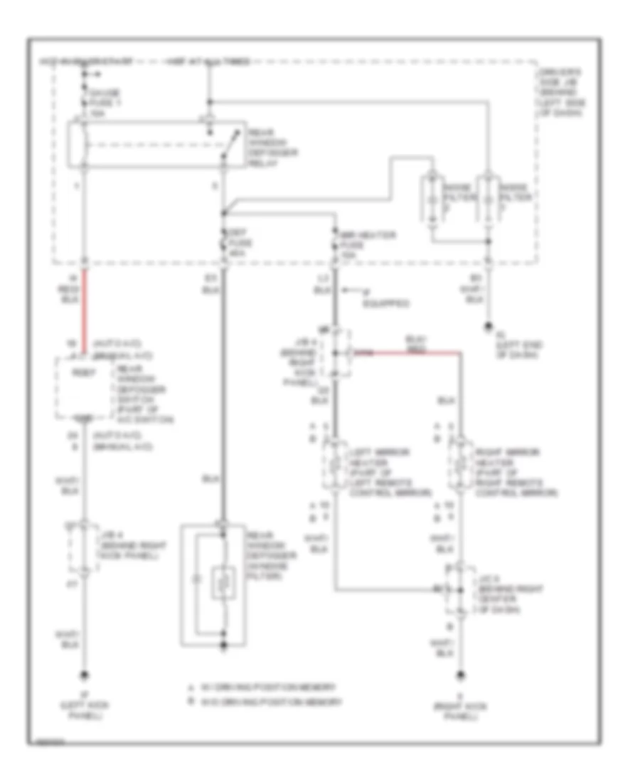 Электросхема подогрева заднего стекла и зеркал заднего вида для Toyota Avalon XL 2002