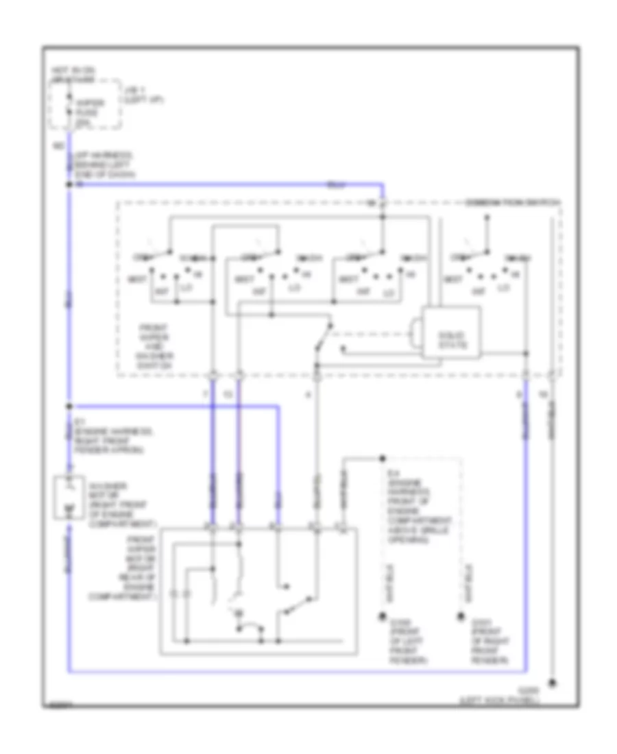 Электросхема передних стеклоочистителей дворников и омывателя лобового стекла для Toyota Camry LE 1996