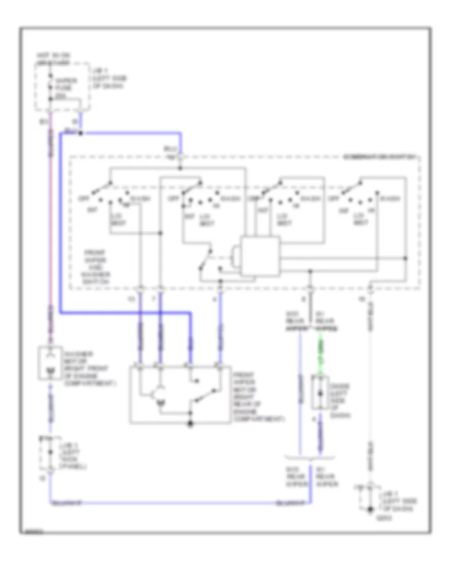 Электросхема передних стеклоочистителей дворников и омывателя лобового стекла для Toyota Camry LE 1990