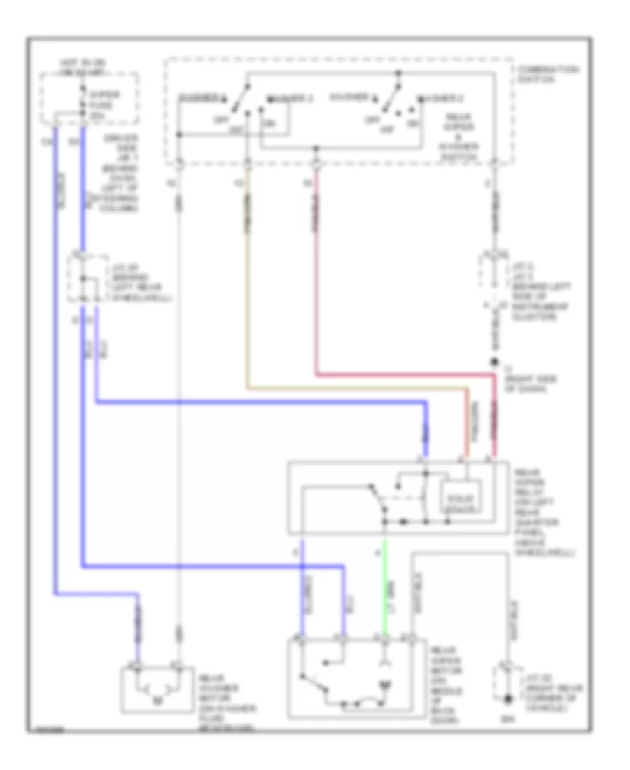 Электросхема заднего стеклоочистителя дворника и омывателя для Toyota Sienna LE 2002
