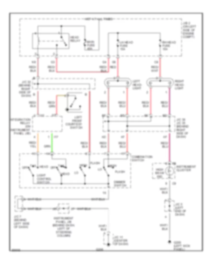 Headlight Wiring Diagram, without DRL for Toyota Camry XLE 1997