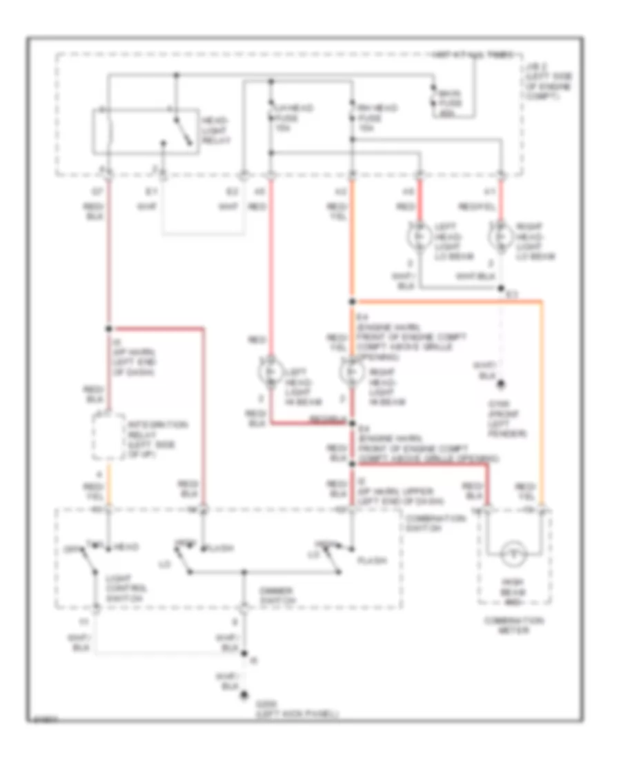 Headlight Wiring Diagram, without DRL for Toyota Camry LE 1995