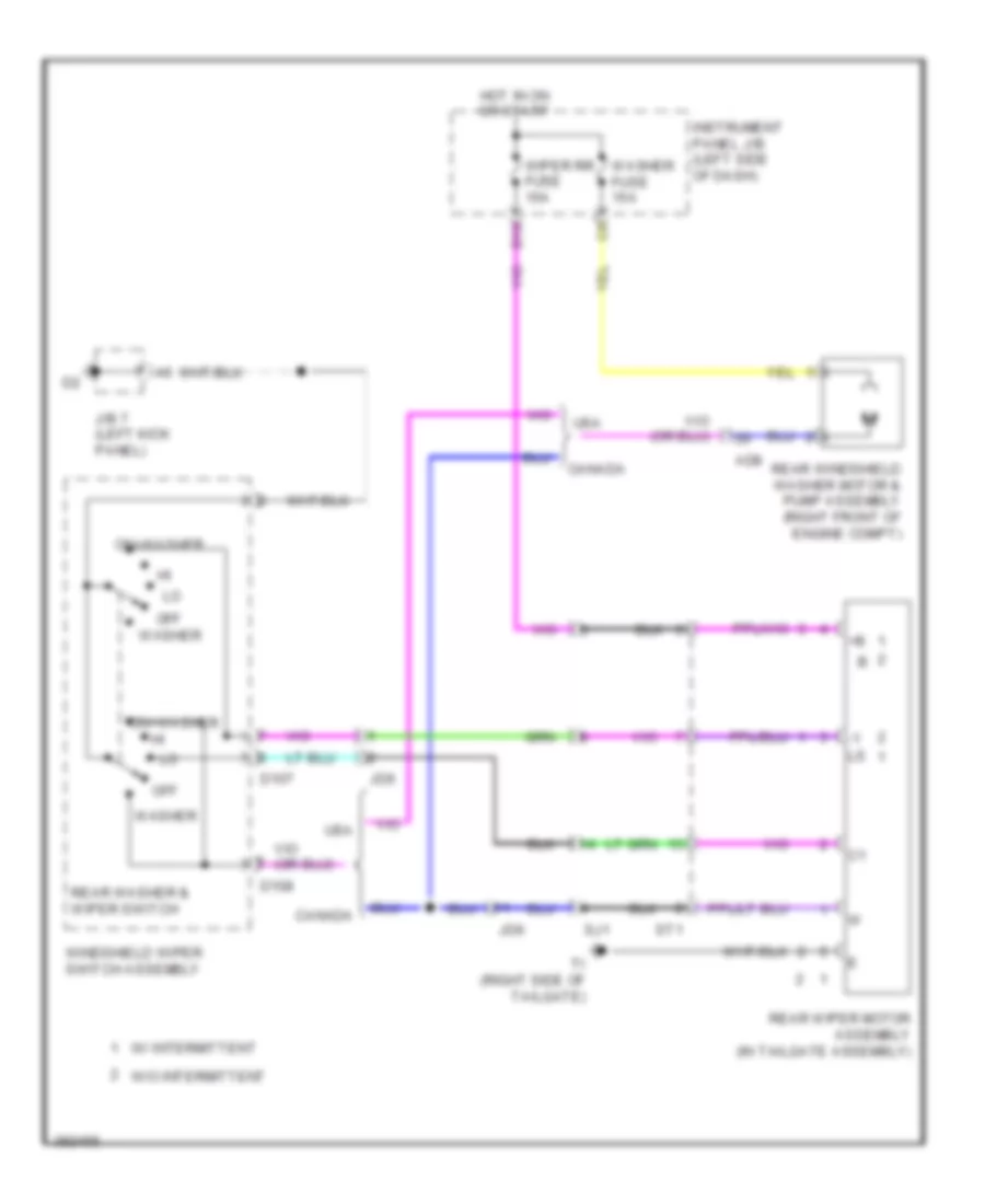 Электросхема заднего стеклоочистителя дворника и омывателя для Toyota Yaris SE 2014