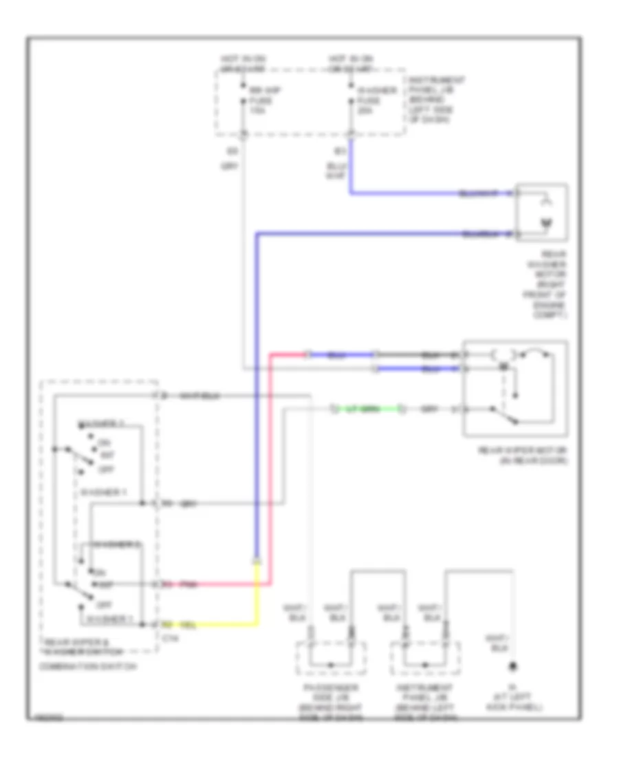 Электросхема заднего стеклоочистителя дворника и омывателя для Toyota Highlander Limited 2004