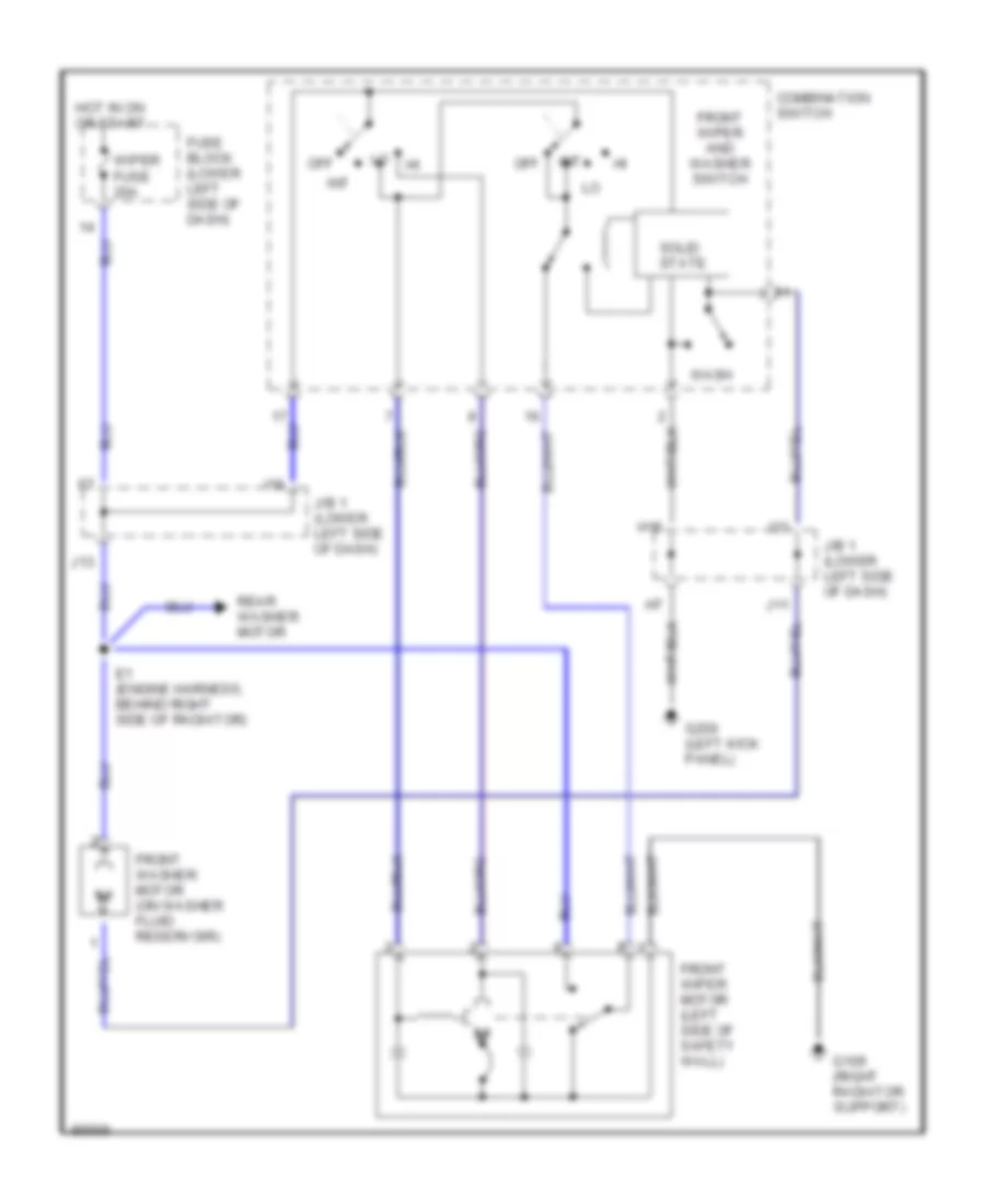 Электросхема передних стеклоочистителей дворников и омывателя лобового стекла для Toyota RAV4 1997
