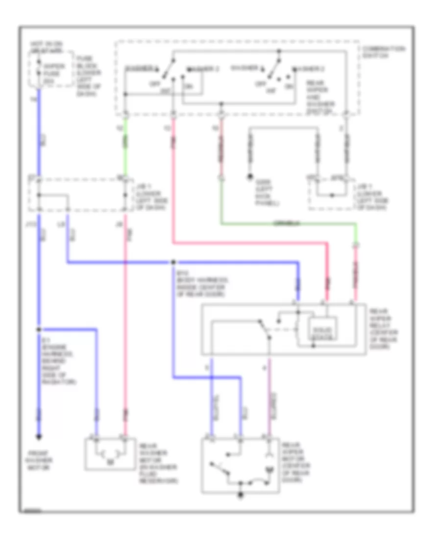Электросхема заднего стеклоочистителя дворника и омывателя для Toyota RAV4 1997