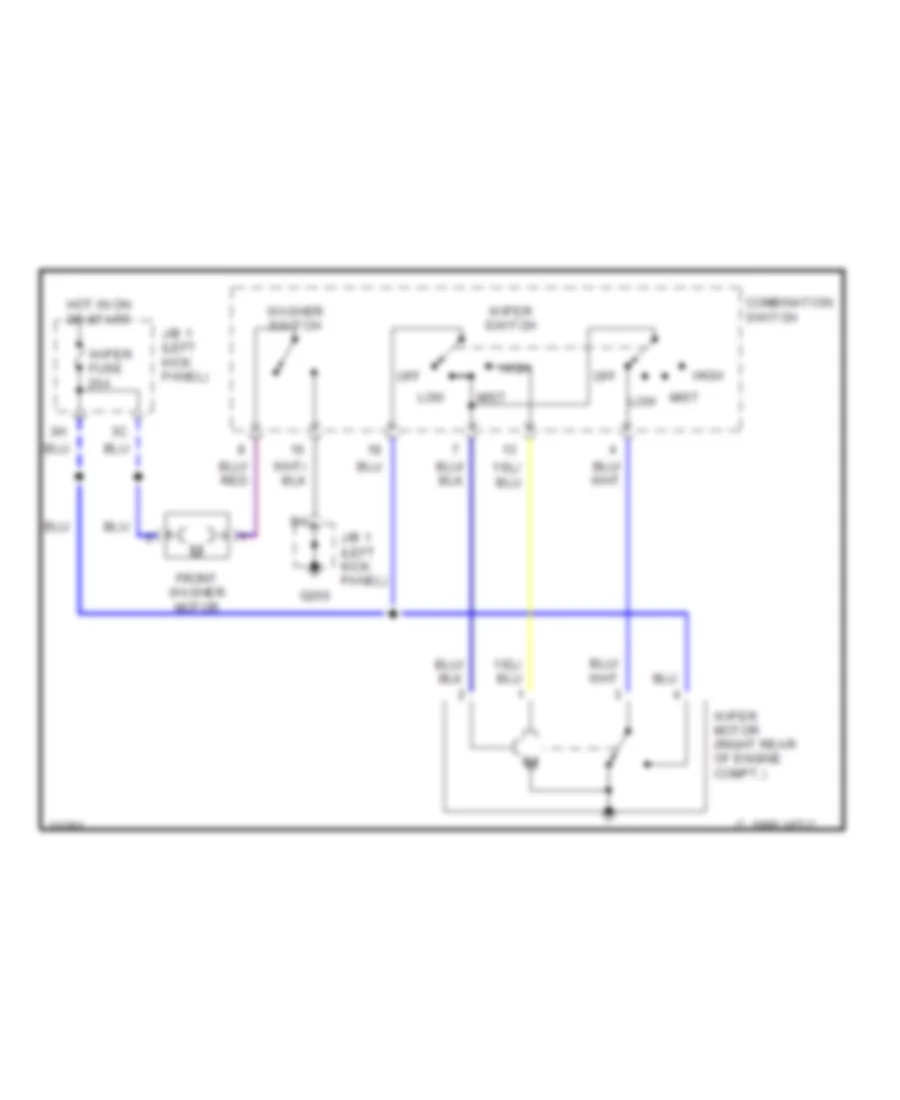 Электросхема стеклоочистителя, дворников и омывателя С 2 скоростями для Toyota Tercel 1990
