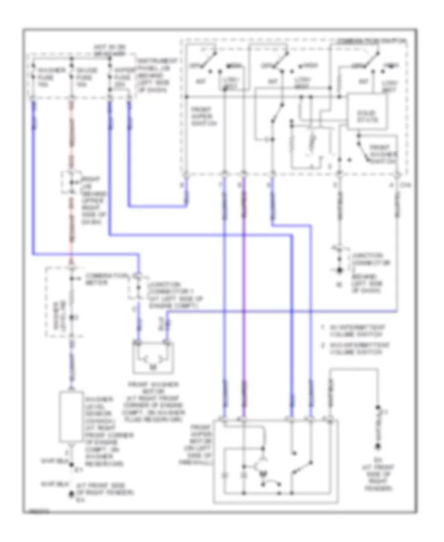 Электросхема передних стеклоочистителей дворников и омывателя лобового стекла для Toyota Matrix 2004
