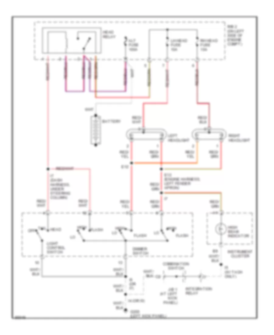 Headlight Wiring Diagram, without DRL for Toyota T100 1997