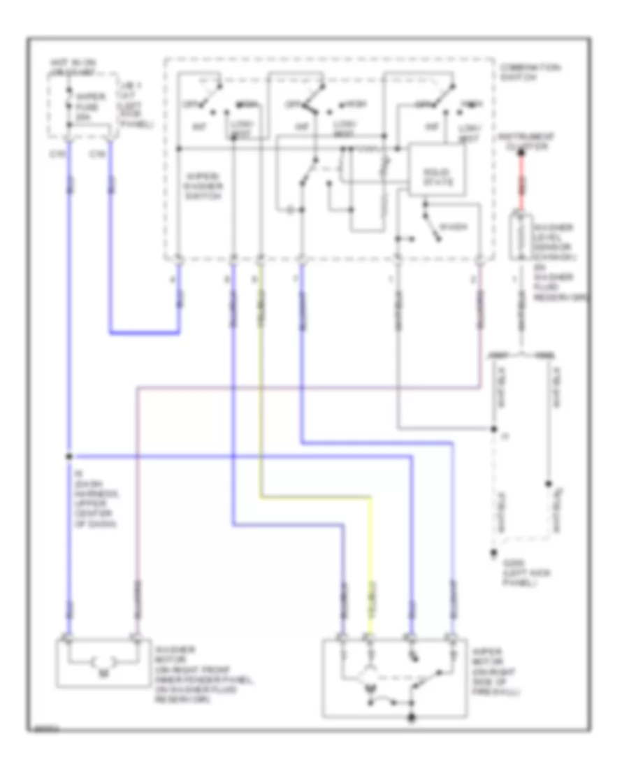 Электросхема стеклоочистителя, дворников и омывателя для Toyota T100 1997