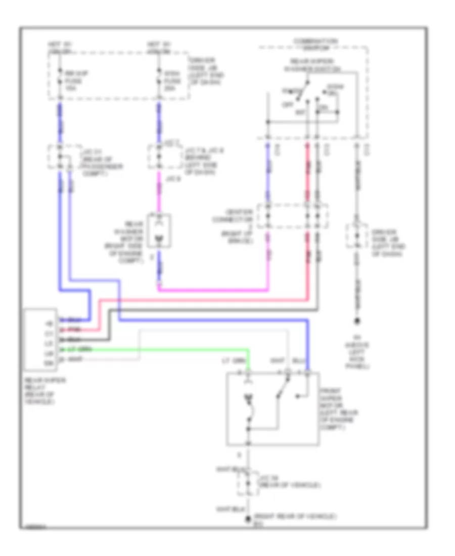 Электросхема заднего стеклоочистителя дворника и омывателя для Toyota Prius 2004