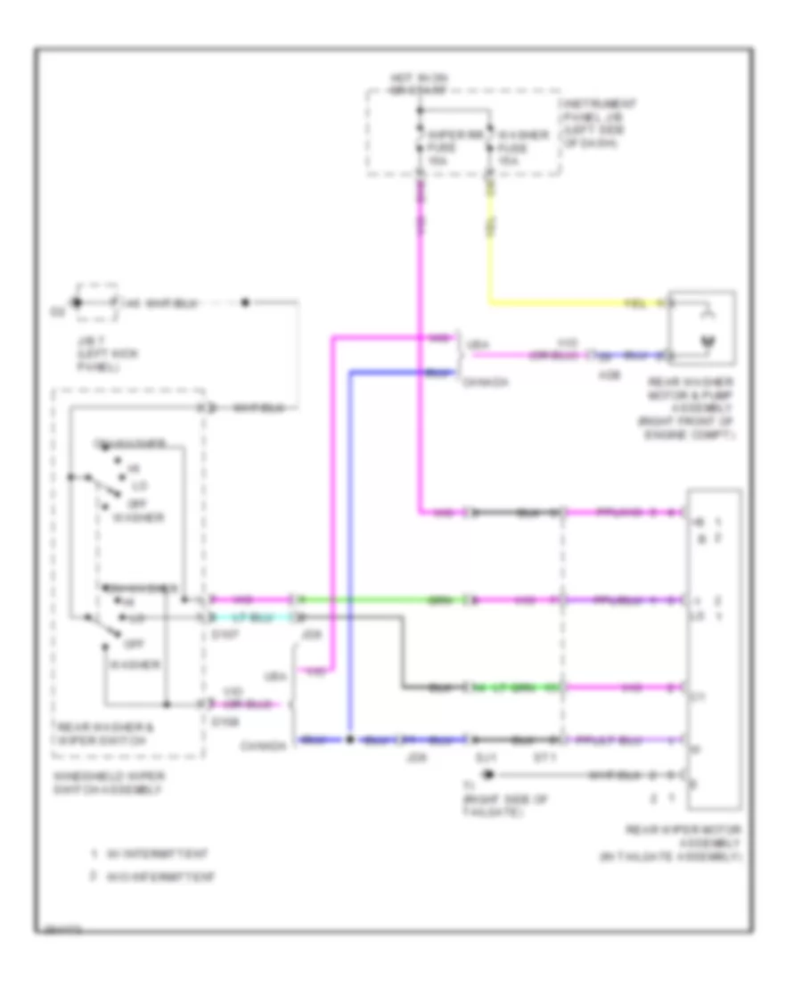 Электросхема заднего стеклоочистителя дворника и омывателя для Toyota Yaris 2012