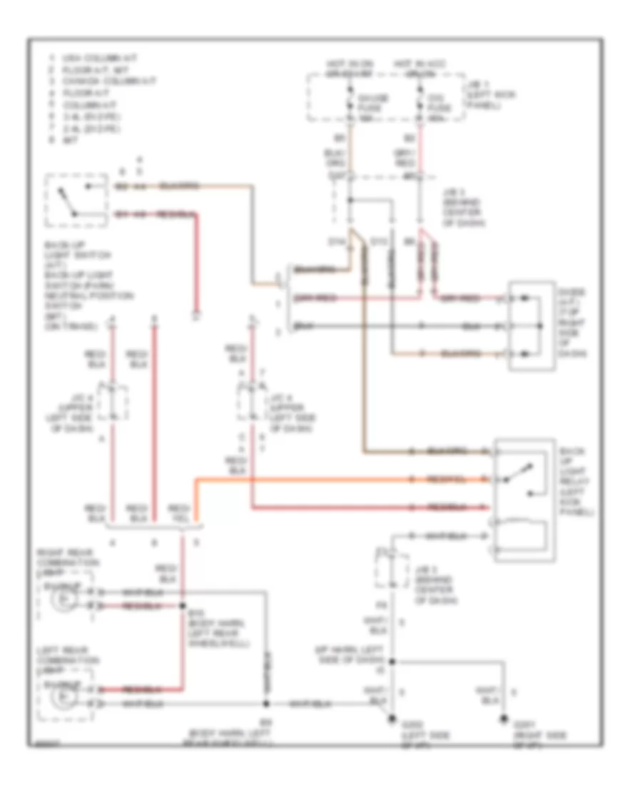 Back up Lamps Wiring Diagram for Toyota Tacoma SR5 1997