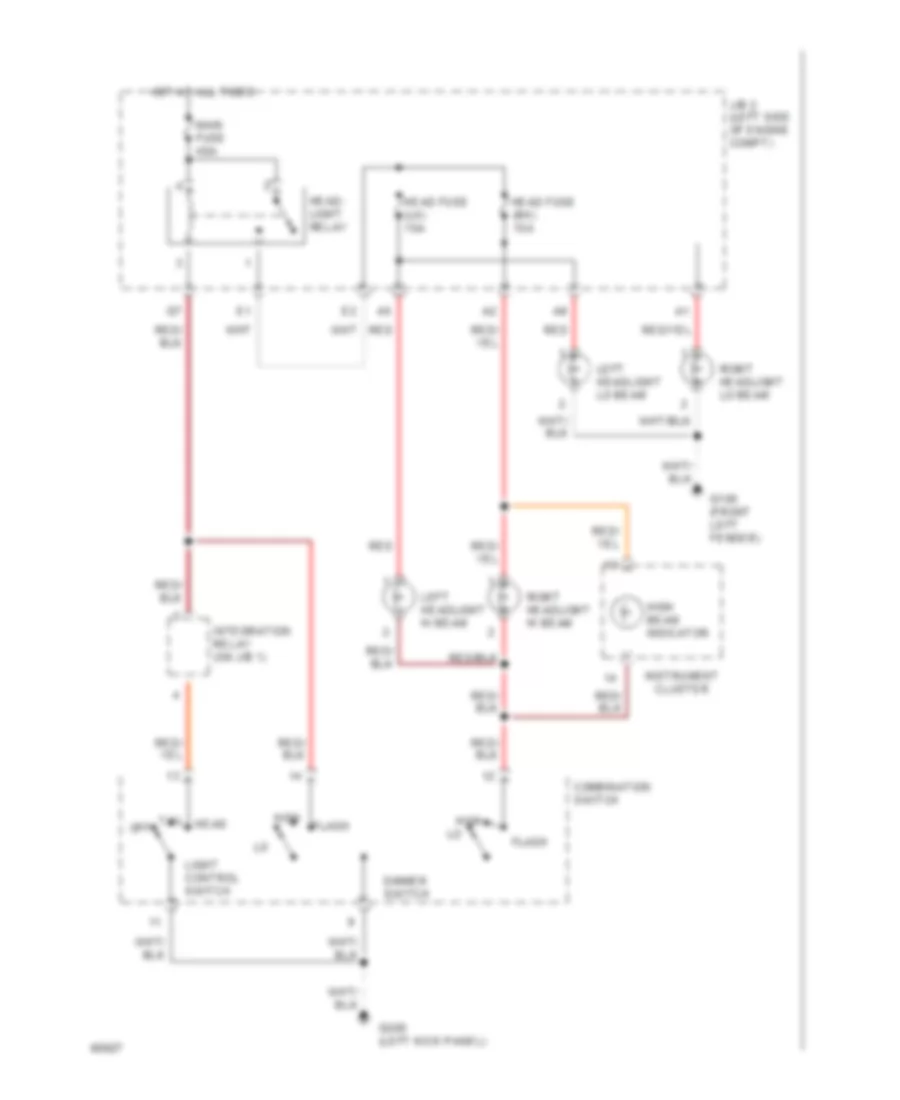 Headlight Wiring Diagram, without DRL for Toyota Camry LE 1994
