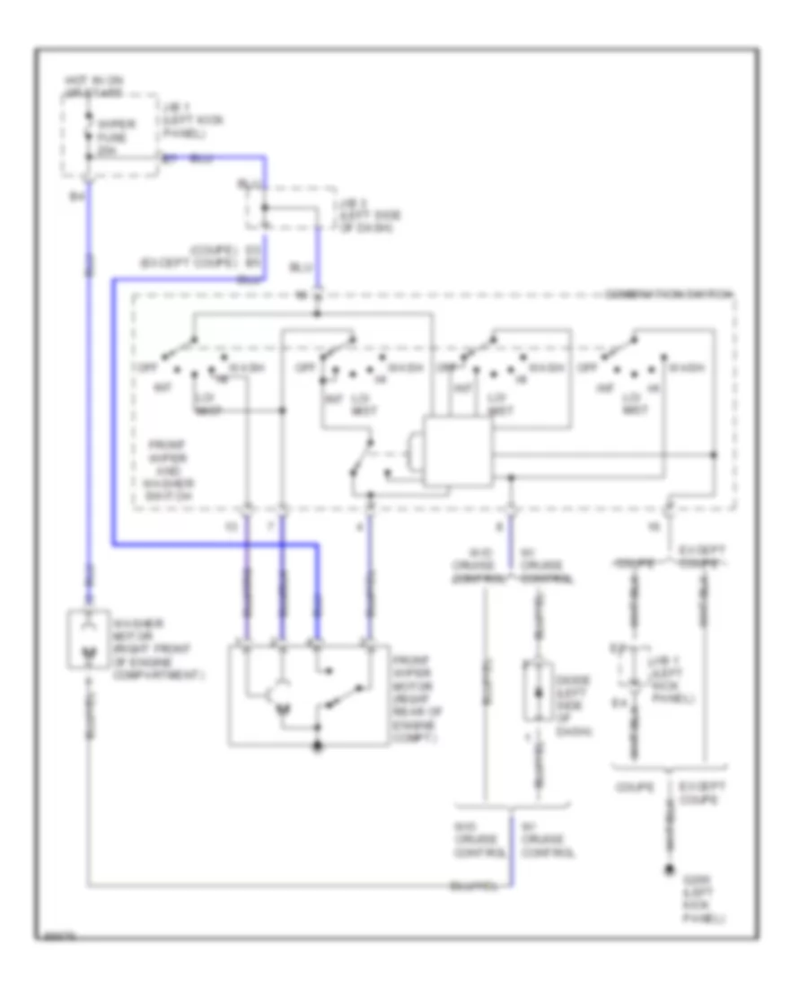 Электросхема передних стеклоочистителей дворников и омывателя лобового стекла для Toyota Corolla GT-S 1991