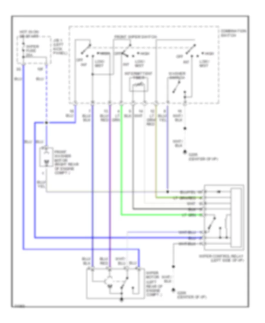 Электросхема передних стеклоочистителей дворников и омывателя лобового стекла для Toyota Cressida 1991