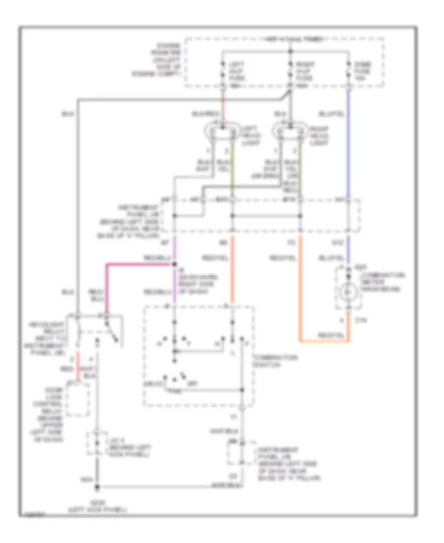 Headlight Wiring Diagram, without DRL for Toyota ECHO 2001