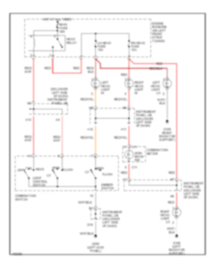 Headlight Wiring Diagram, without DRL for Toyota RAV4 1998