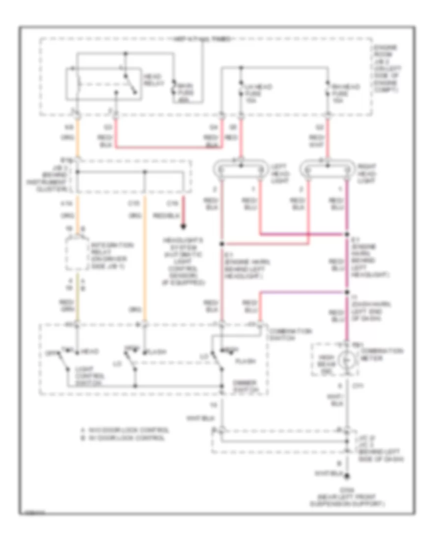 Headlamps Wiring Diagram without DRL for Toyota Sienna CE 1998