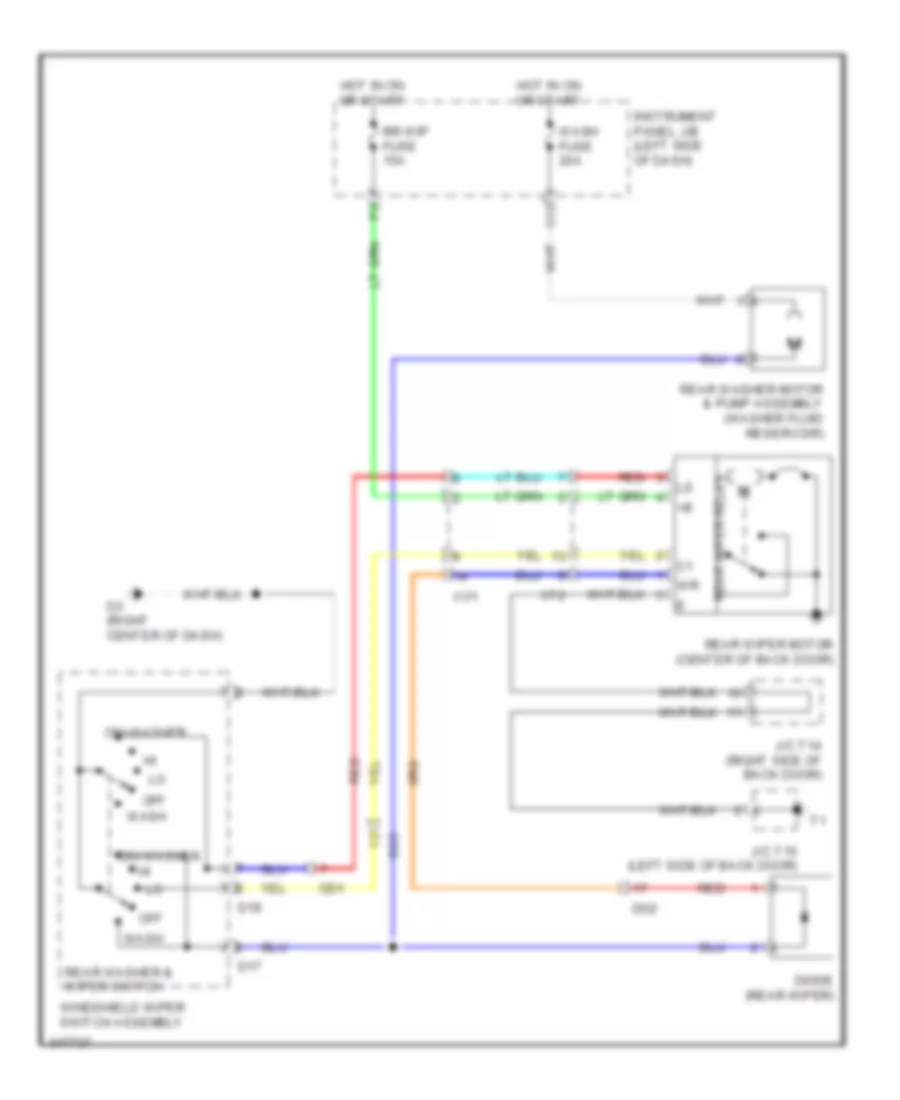Электросхема заднего стеклоочистителя дворника и омывателя, Гибрид для Toyota Highlander 2011