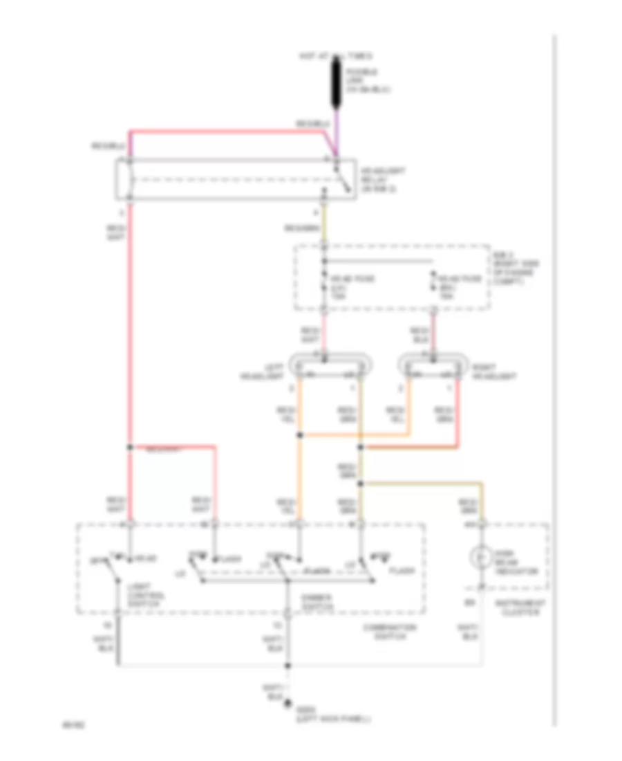 Headlight Wiring Diagram, without DRL for Toyota Pickup DX 1994