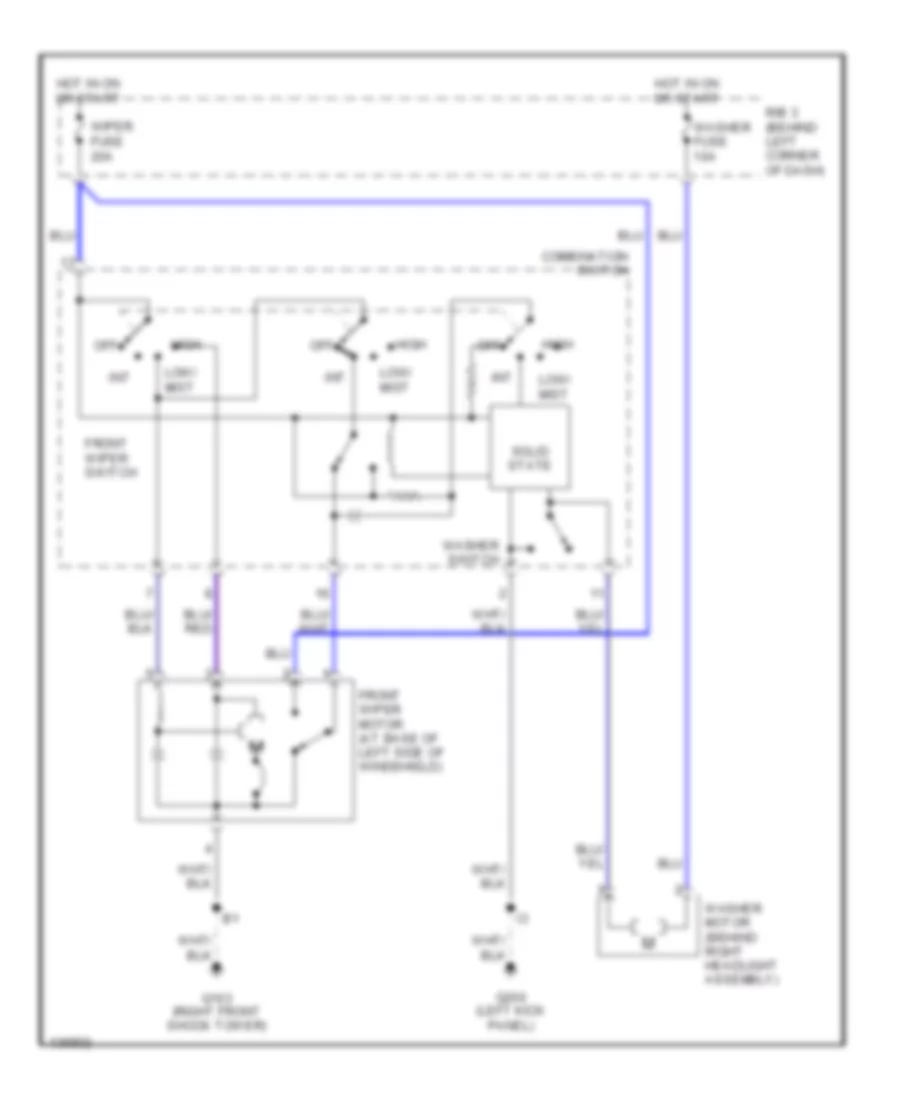 Электросхема стеклоочистителя, дворников и омывателя для Toyota MR2 2001