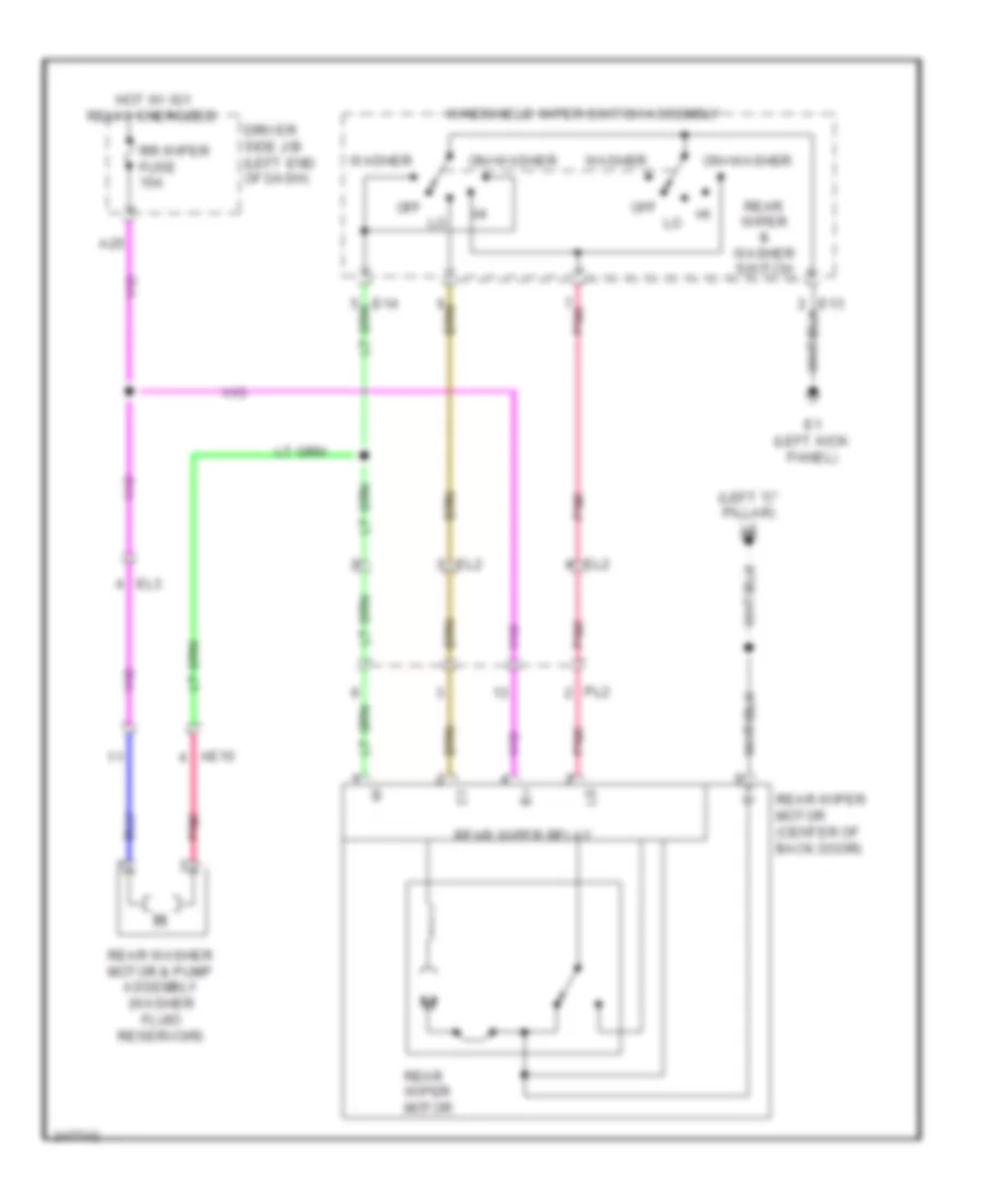 Электросхема заднего стеклоочистителя дворника и омывателя для Toyota Matrix S 2013