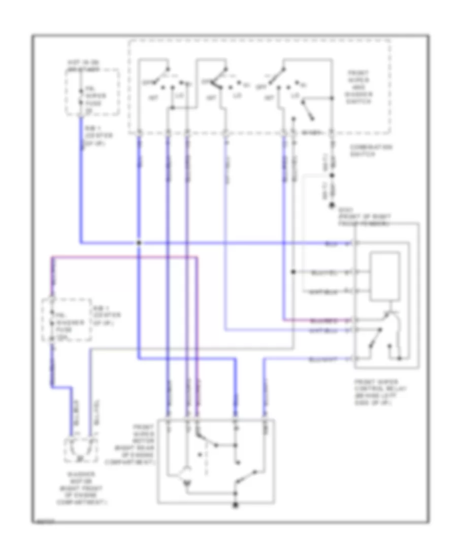 Электросхема передних стеклоочистителей дворников и омывателя лобового стекла для Toyota Previa LE 1991