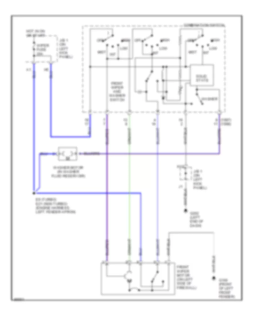 Электросхема передних стеклоочистителей дворников и омывателя лобового стекла для Toyota Supra 1998