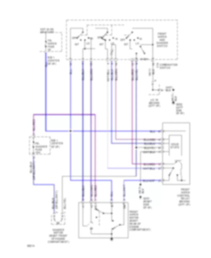 2.4L SC, Электросхема передних стеклоочистителей дворников и омывателя лобового стекла для Toyota Previa LE 1994