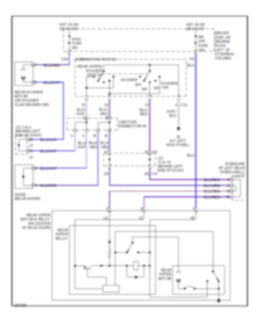 Электросхема заднего стеклоочистителя дворника и омывателя для Toyota Sienna LE 2009
