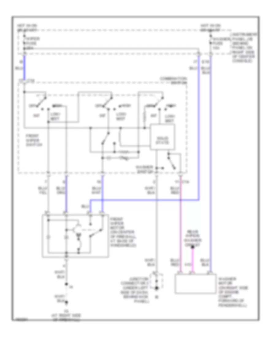 Электросхема передних стеклоочистителей дворников и омывателя лобового стекла для Toyota Celica GT-S 2005