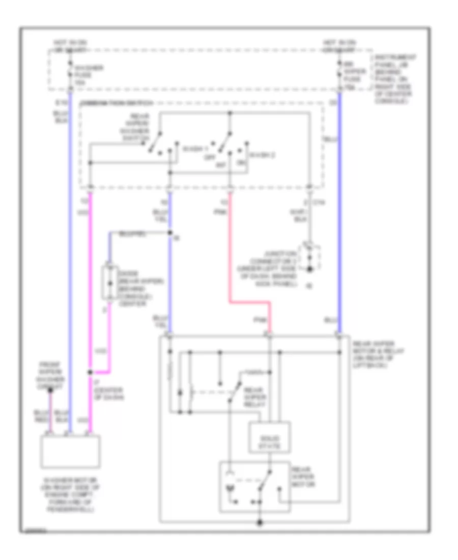 Электросхема заднего стеклоочистителя дворника и омывателя для Toyota Celica GT-S 2005