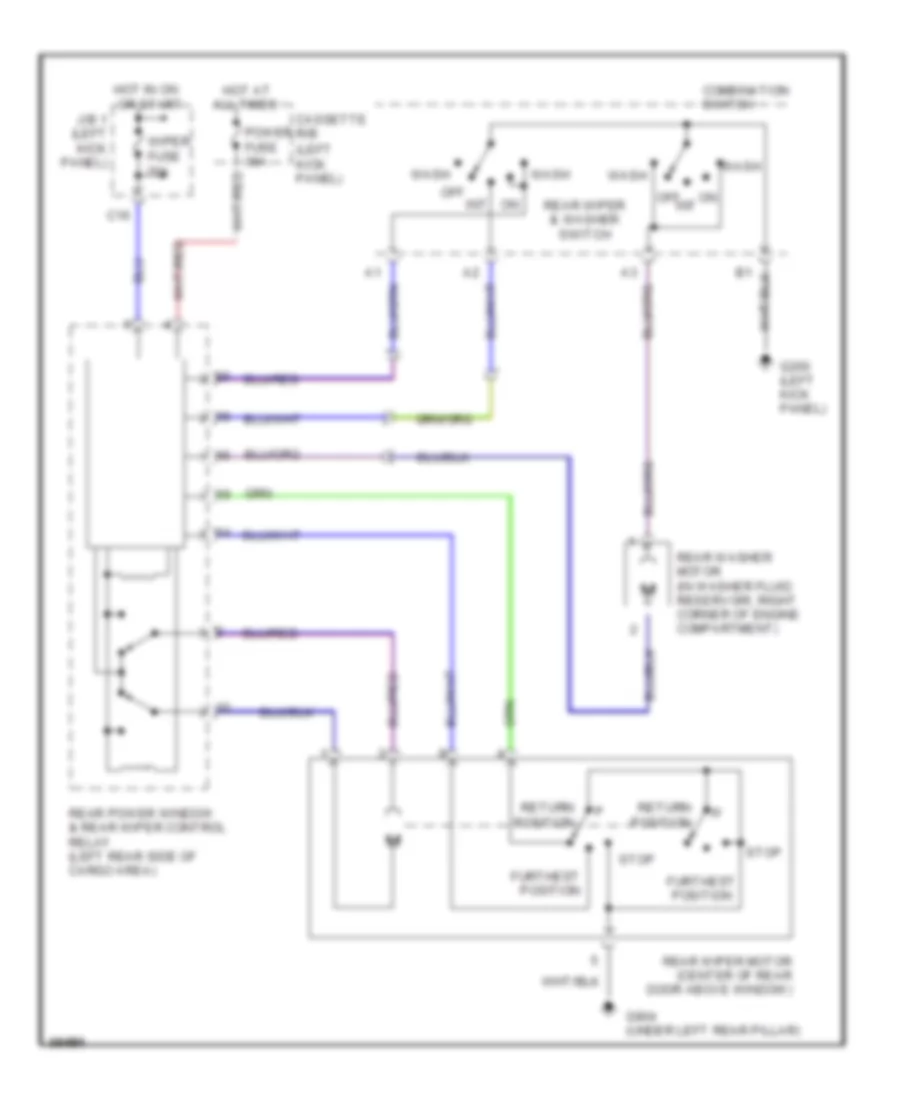 Электросхема заднего стеклоочистителя дворника и омывателя для Toyota 4Runner SR5 1992