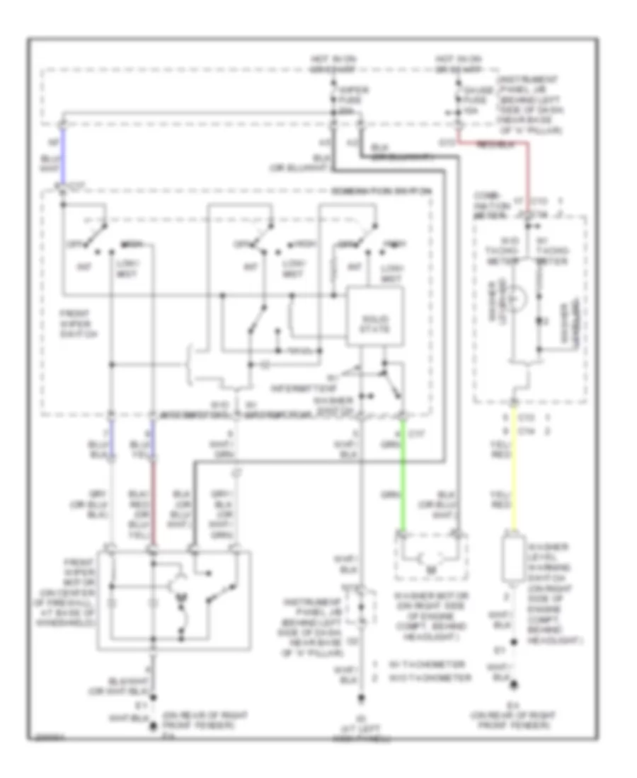 Электросхема передних стеклоочистителей дворников и омывателя лобового стекла для Toyota ECHO 2005