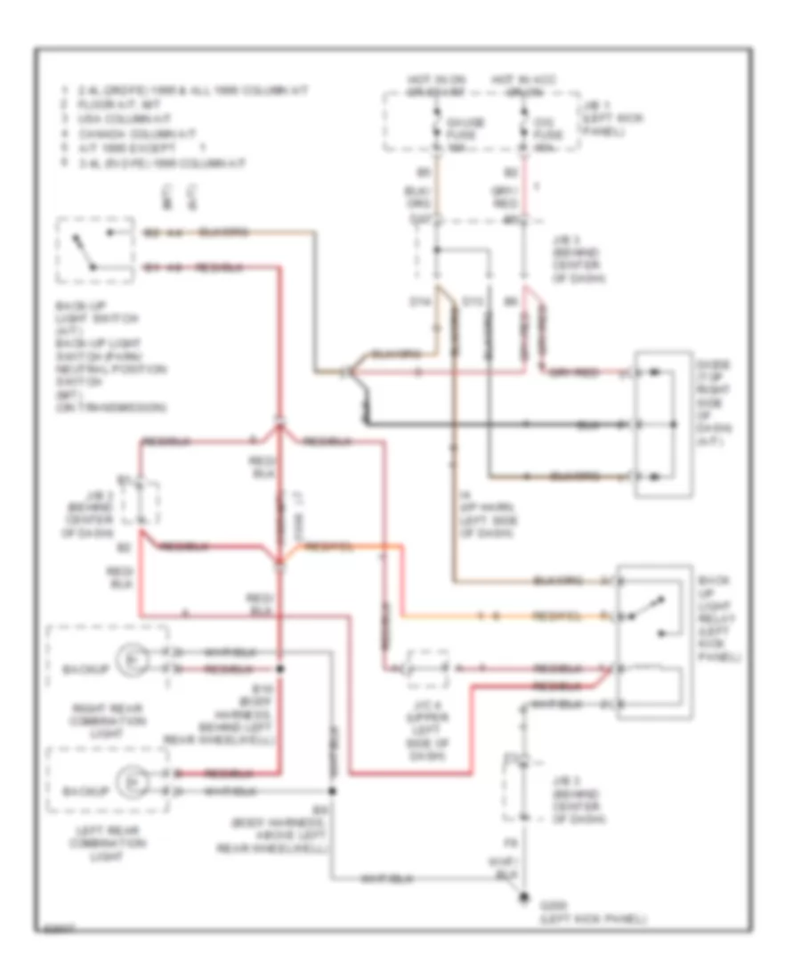 Back up Lamps Wiring Diagram for Toyota Tacoma 1995