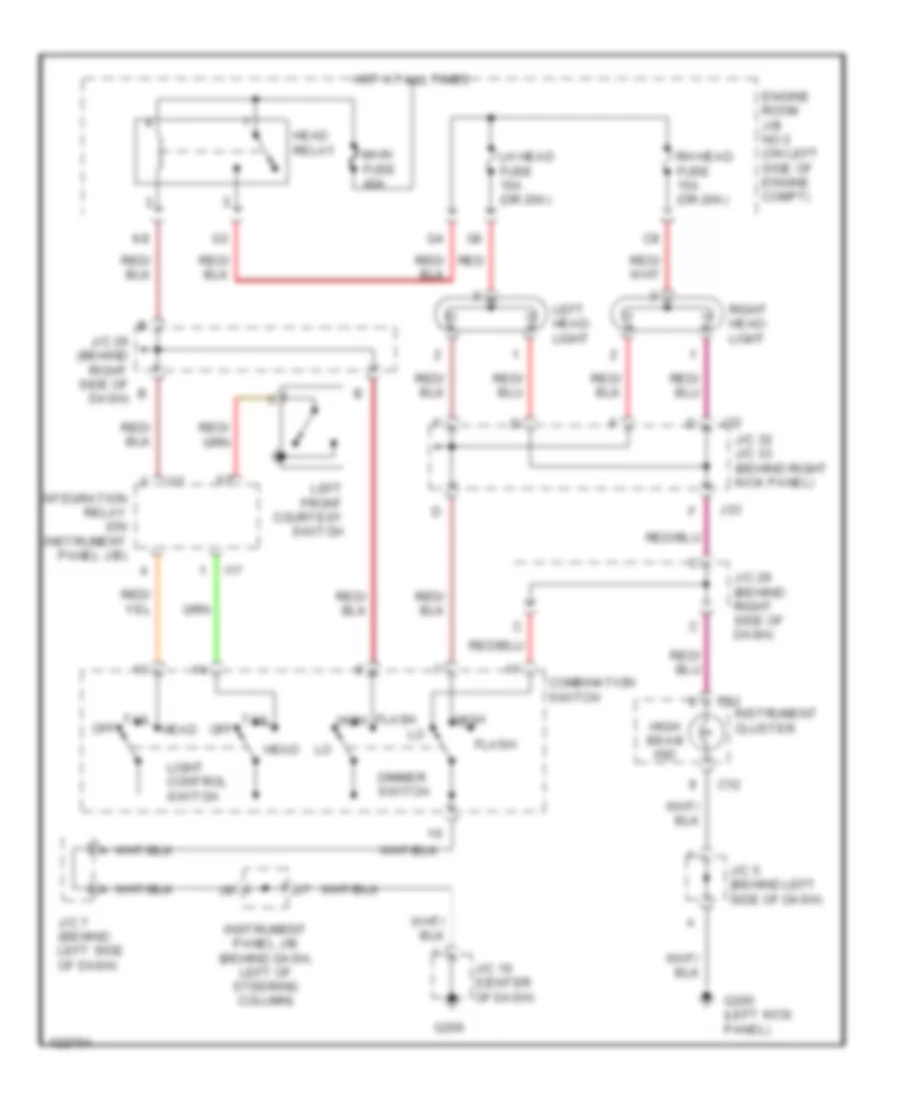 Headlight Wiring Diagram, without DRL for Toyota Camry Solara SE 1999