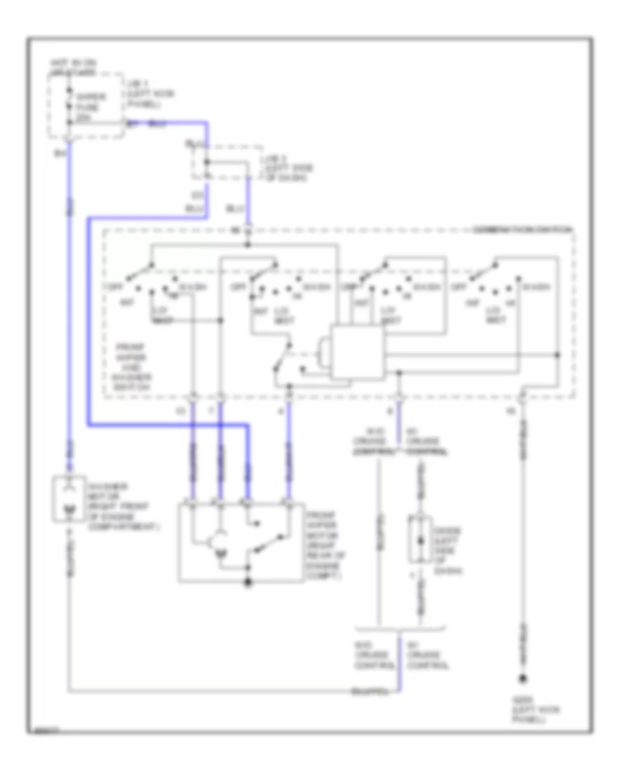 Электросхема передних стеклоочистителей дворников и омывателя лобового стекла для Toyota Corolla LE 1992