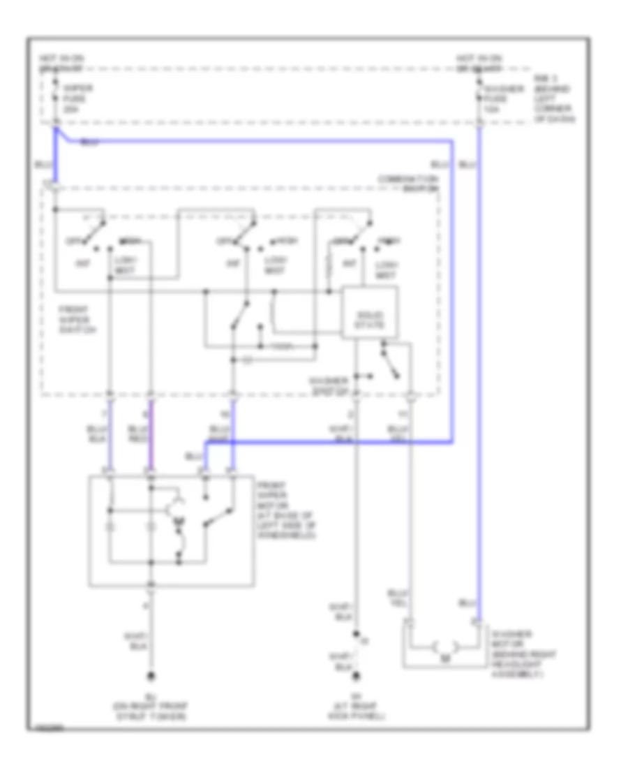 Электросхема стеклоочистителя, дворников и омывателя для Toyota MR2 2005