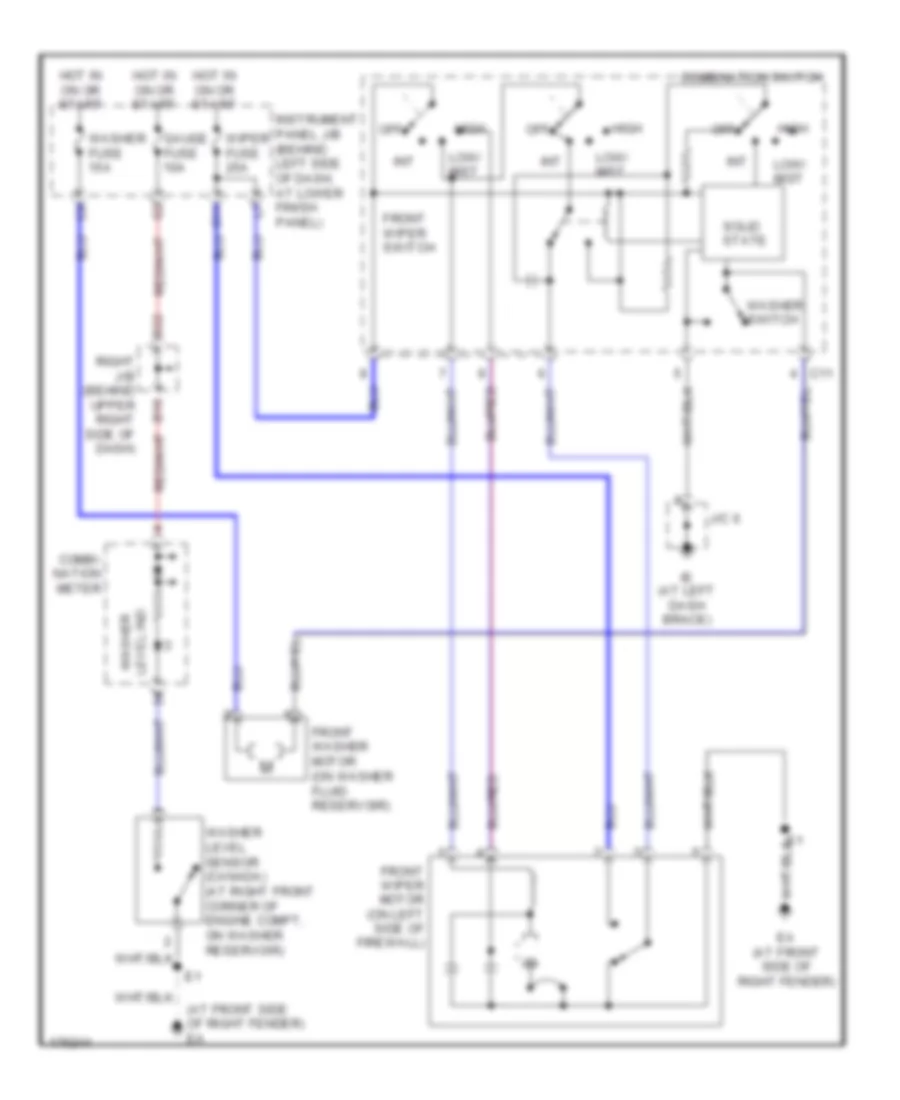 Электросхема стеклоочистителя, дворников и омывателя для Toyota Corolla S 2003