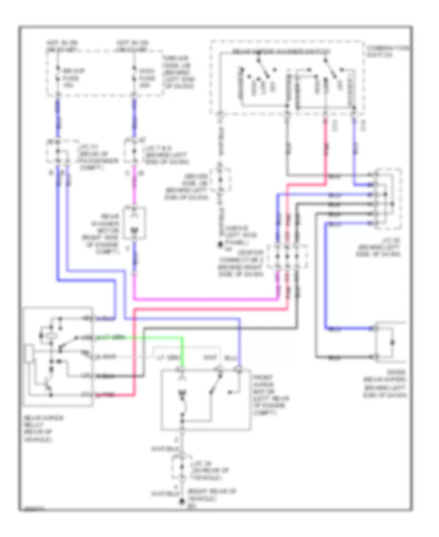 Электросхема заднего стеклоочистителя дворника и омывателя для Toyota Prius 2005
