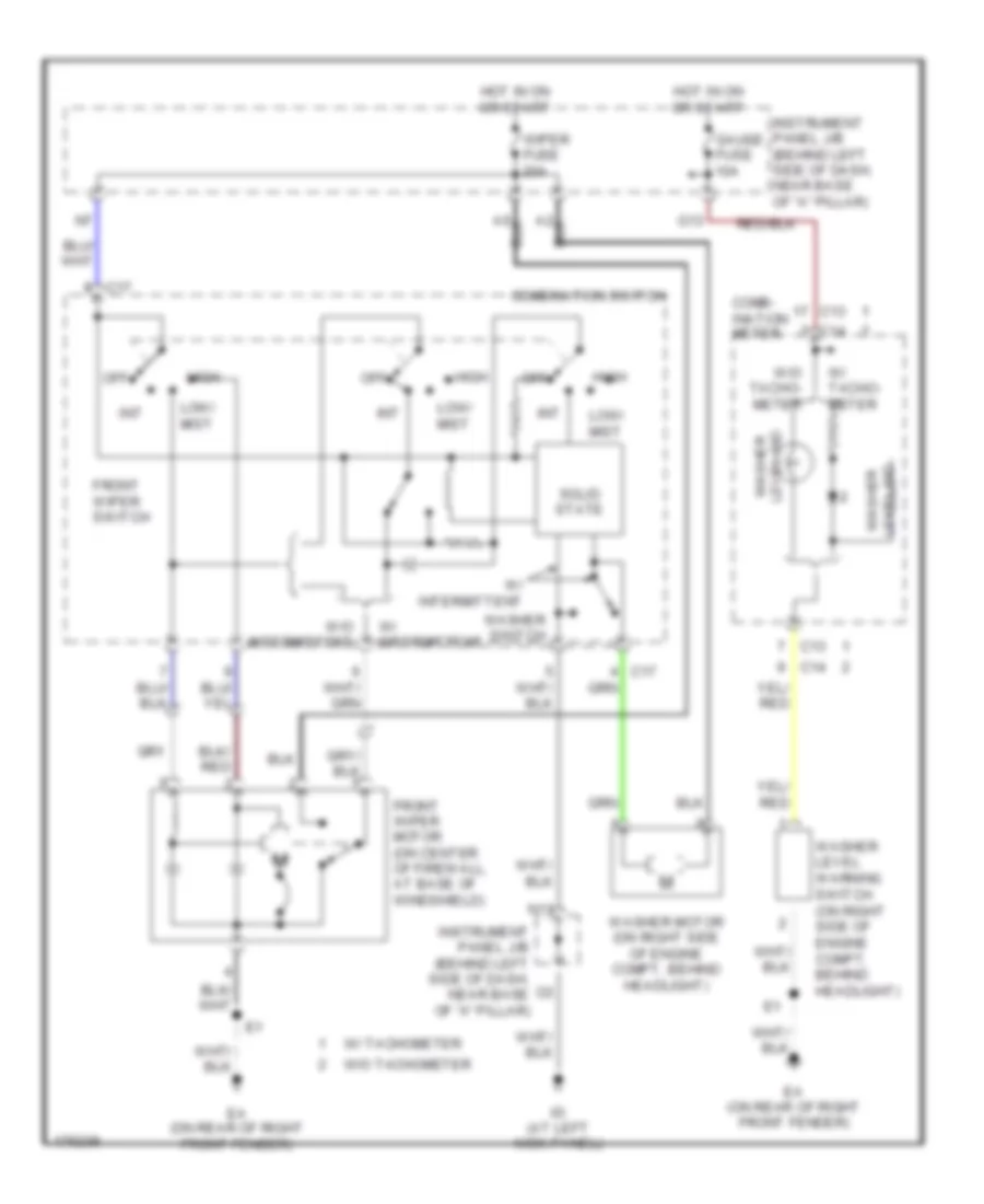 Электросхема стеклоочистителя, дворников и омывателя для Toyota ECHO 2003