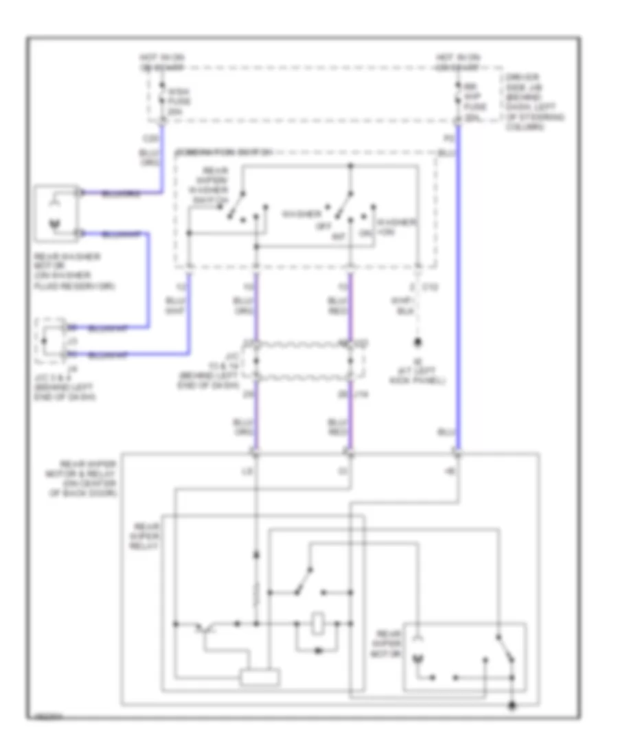 Электросхема заднего стеклоочистителя дворника и омывателя для Toyota Sienna CE 2004